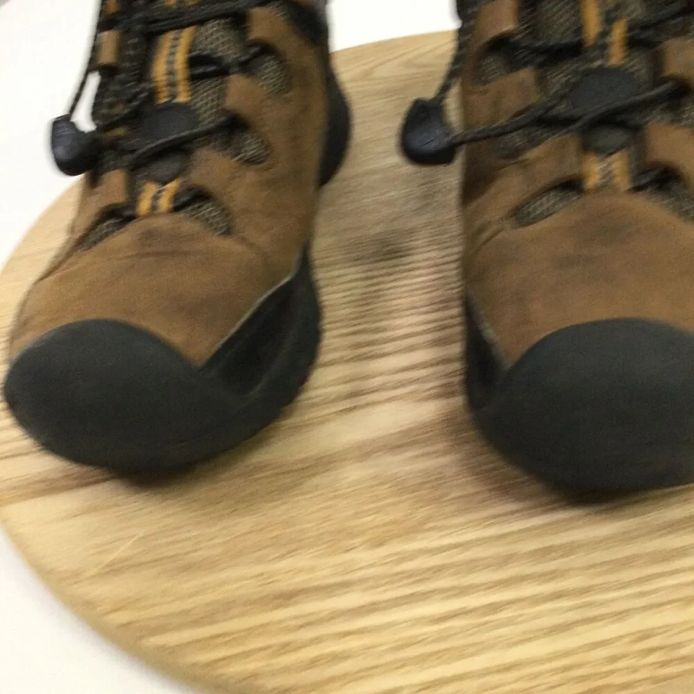 KEEN Youth Targhee Mid Waterproof Hiking Boots Leather Golden Brown Size 3